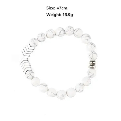 RSAMD Natural Stone & Chevron Arrowhead Beaded Stretch Bracelets Bangles-White