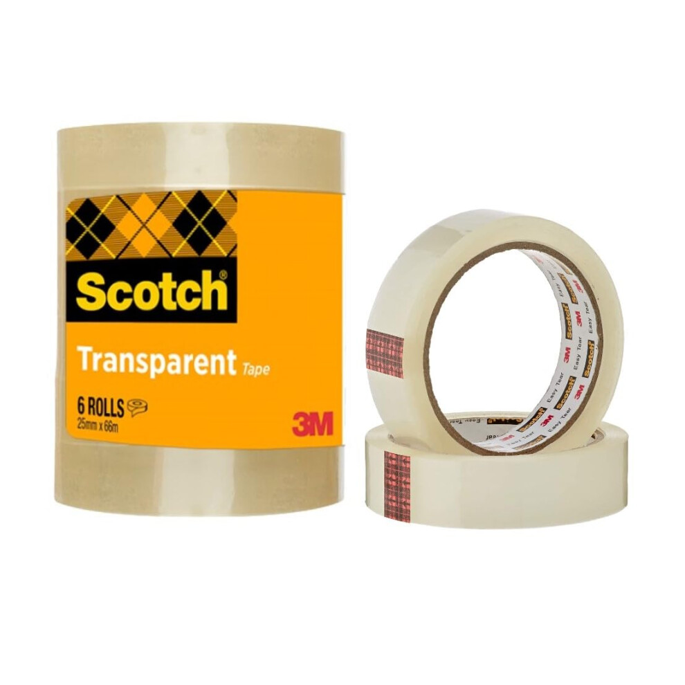 Scotch 508 Transparent Tape, Pack Of 6 Rolls, 25 Mm X 66 M - Strong And Sticky Tape For General Purpose Wrapping, Sealing And Mending - Cardboard Pac