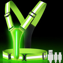 LED Reflective Running Vest, Double-Sided Light-Up, High Visibility 980ft, USB Rechargeable, Adjustable Shoulder Straps & Belt for Night Walking