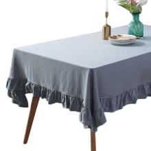 ZPAQI Rustic Vintage Flounces Ruffle Trim Tablecloth Washable Cotton Linen Rectangular Table Cover for Kitchen Farmhouse Wedding Banquet Tabletop Use
