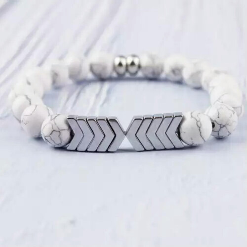 RSAMD Natural Stone & Chevron Arrowhead Beaded Stretch Bracelets Bangles-White 1