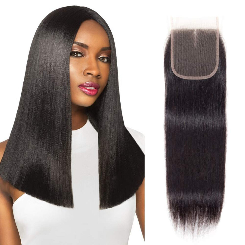 Unisex 12 Inch Brazilian Straight Hair Closure Middle Part Swiss Lace 4X4 130 Density Virgin Human Hair