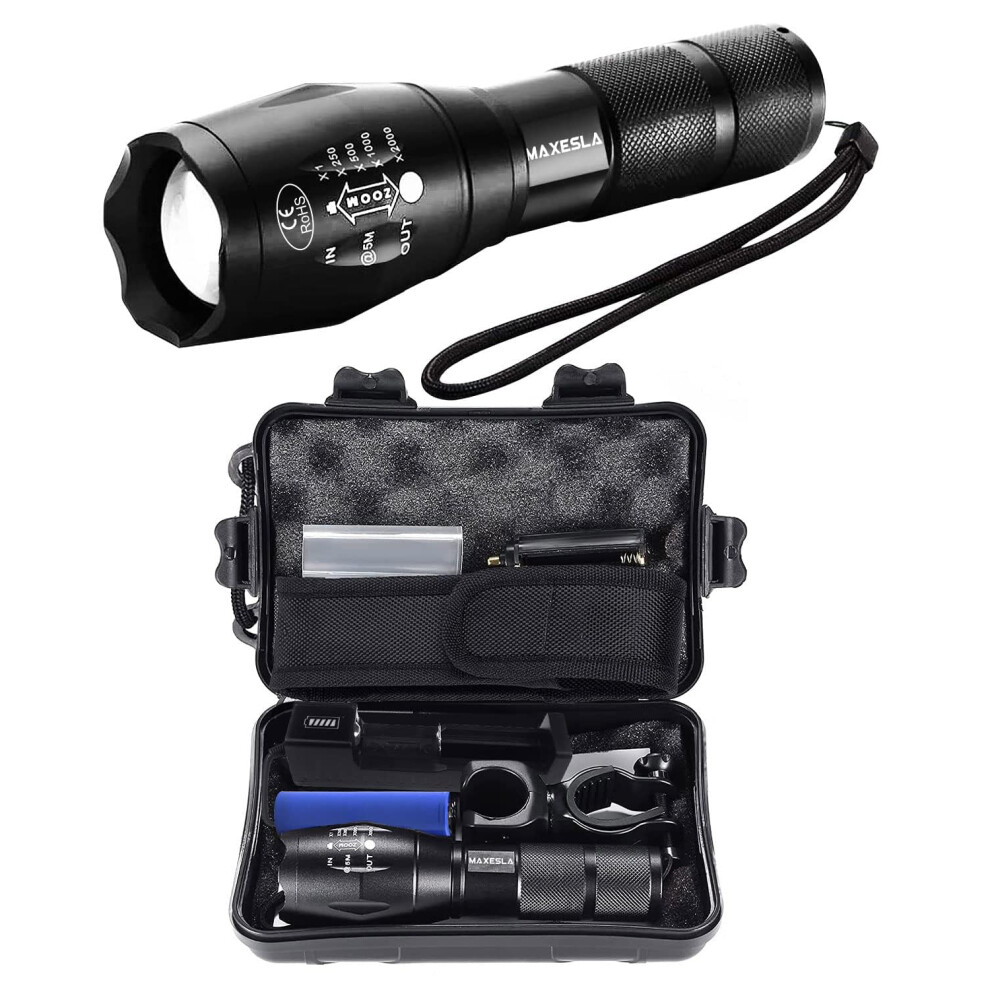 Maxesla Rechargeable Led Torch Set High Lumen, Ip65 Waterproof, 5 Modes, Zoomable Pocket Torch Led Super Bright Flashlight, Battery Powered Torch For 73544999
