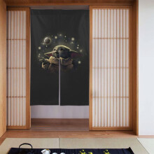 Baby Yoda Two Piece Patchwork Sheer Semi-Blackout Door Curtain 34x56in, Compatible with Bedroom Living Room Kids Room Decor