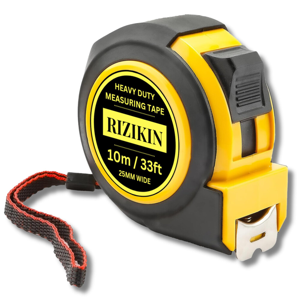 Rizikin White Heavy Duty Tape Measure 10M 33Ft - Stainless Steel Measuring Tape 10 Metre - Retractable Measurement Tape - Imperial And Metric Tape Measure