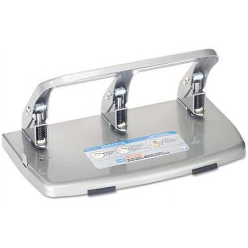 HC-340 Heavy-Duty Three-Hole Punch, 9/32 Holes, Silver"