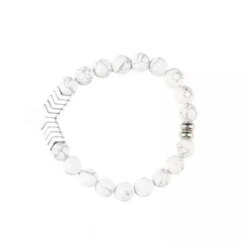 RSAMD Natural Stone & Chevron Arrowhead Beaded Stretch Bracelets Bangles-White 2