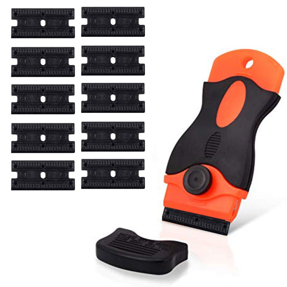 Canopus Brown Razor Scraper Tool Non Scratch With 10 Double Edged Razor Blades, Glass And Plastic Scraper For Stickers, Labels And Decals
