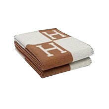 Brown Checkered H Blanket Cashmere Blended Crochet Portable
