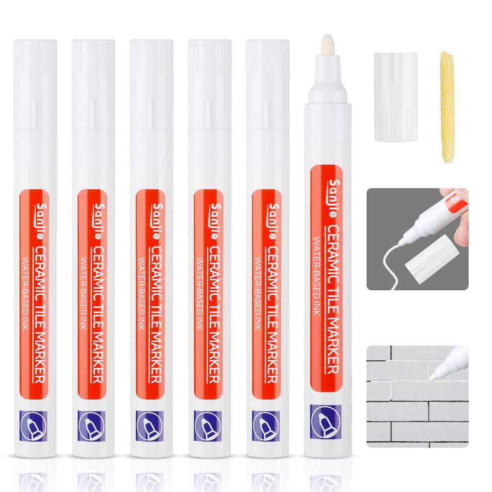 Donql White 6Pcs Tile Pen Grout Pen For Tiles Bathroom With Replacement Nib Tips Anti-Grout Tile Pen Marker For Restoring Tile Grout Wall Floor