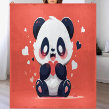 Kawaii Valentine Panda Throw Blanket 50x60 Inches, Red Heart Background, Soft Lightweight Flannel Fleece, Cozy Warm Fuzzy Blanket for Couch, Bed,