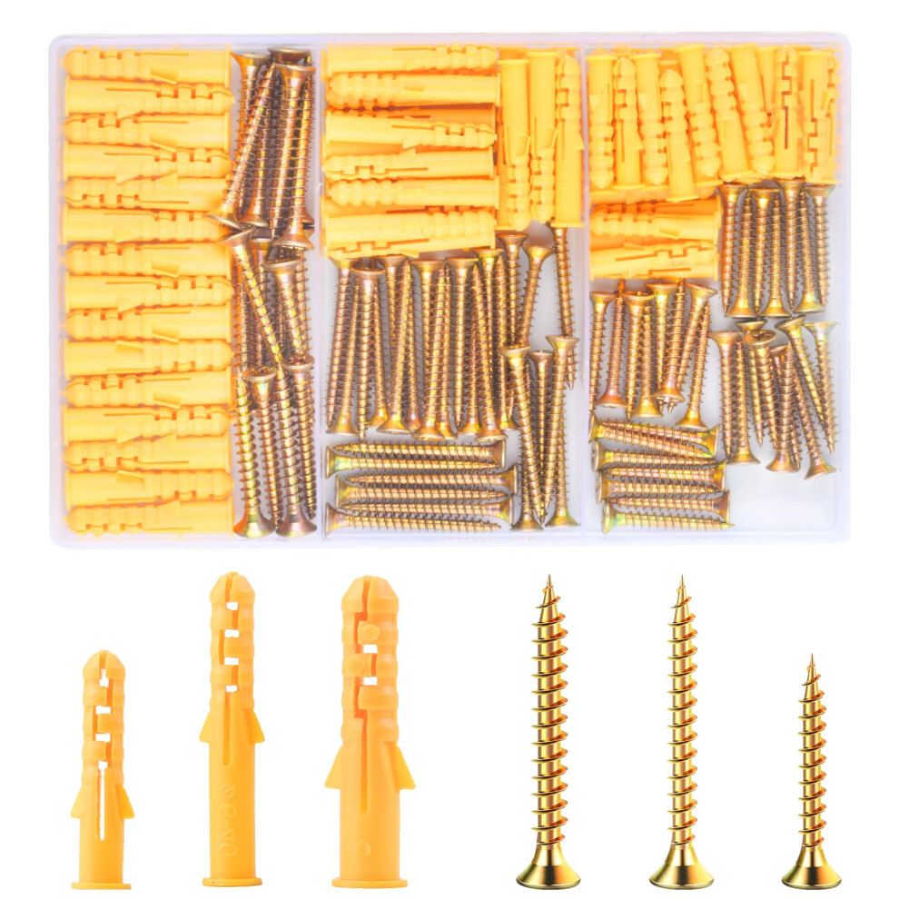 Huangxinyu 180 Pcs M6 M8 Wall Plugs And Screws(90 X Masonry Bolts, 90 X Expansion Anchor), For Brick Concrete Drywall Self Tapping Screws And Wall Pl 64734071