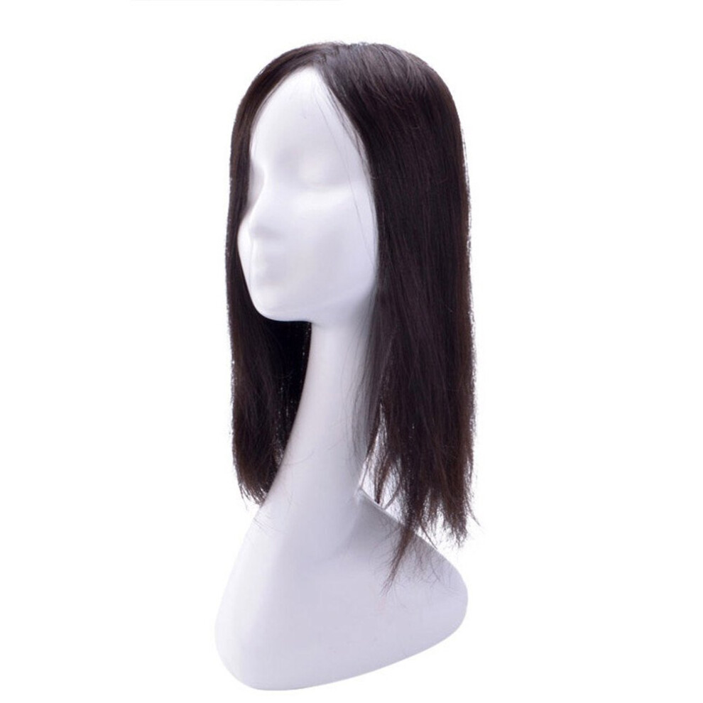 Unisex Black Human Hair Topper For Thinning Hair Clip In Bangs Hairpiece Natural Middle Part 40Cm 13X15cm