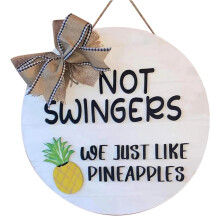 Miayilima Wooden Pineapple Door Hanger, Welcome Sign for Front Door, Window, Wall - Farmhouse Cute Pineapple Hanging Decoration, White