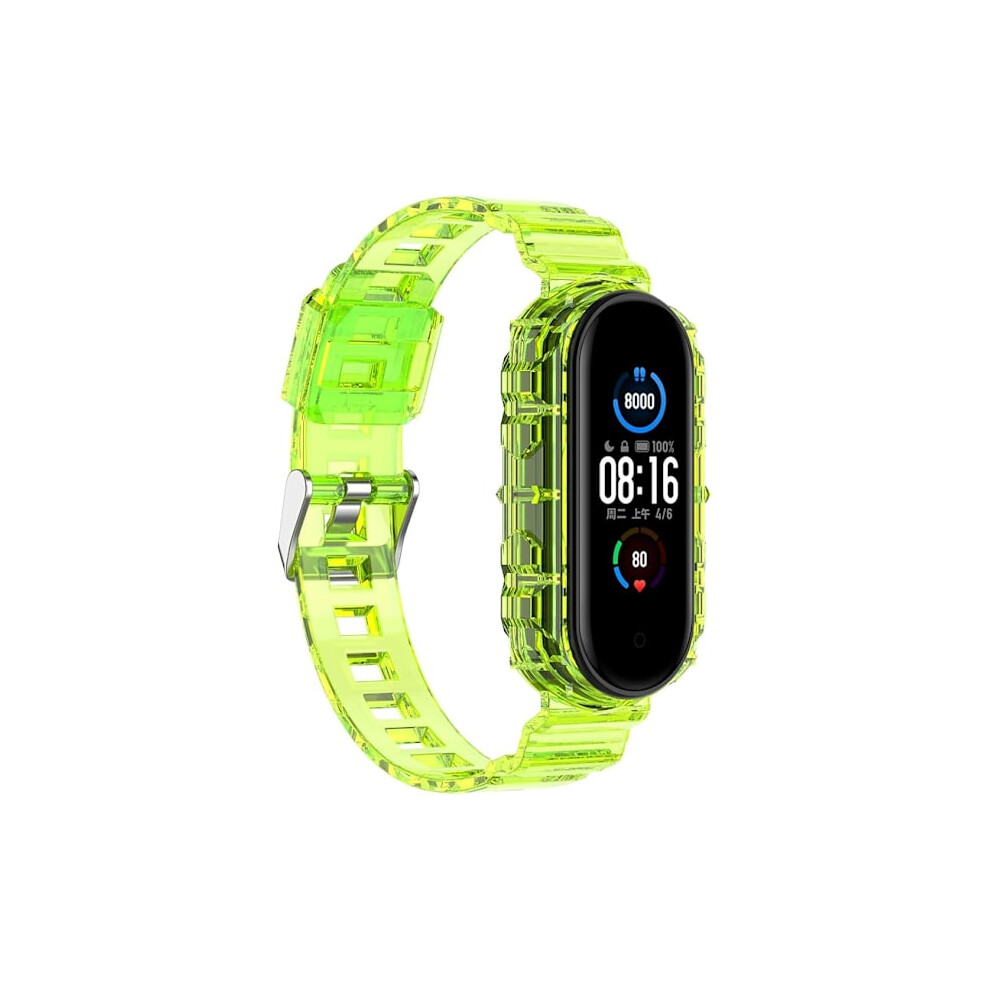 Yellow Smart Watch Strap Compatible With Xiaomi Mi Band 7/6/5, Transparent Silicone Replacement Bracelet Wristband