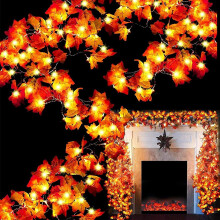 Solar Maple Leaves Garland String Light Fall Decor, 32Ft/100LED Fall Leaves Thanksgiving Decorations Waterproof Autumn Garland Lights for Outdoor