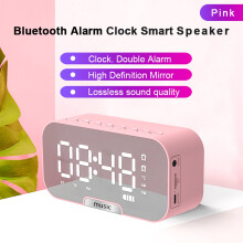 SUSUchens Q5 Portable Household Bluetooth-compatible 5.0 Wireless Mini Alarm Clock Speaker Mirror White