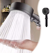 Txmfgh Turbo Shower Head with 8 Modes & One-Hand Pressurized Stop, High Pressure for Low Water Pressure Systems (Black)