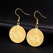 RSAMD Masonic Square and Compass Drop Earrings Freemason Symbolism Pendant Earring-Gold Color