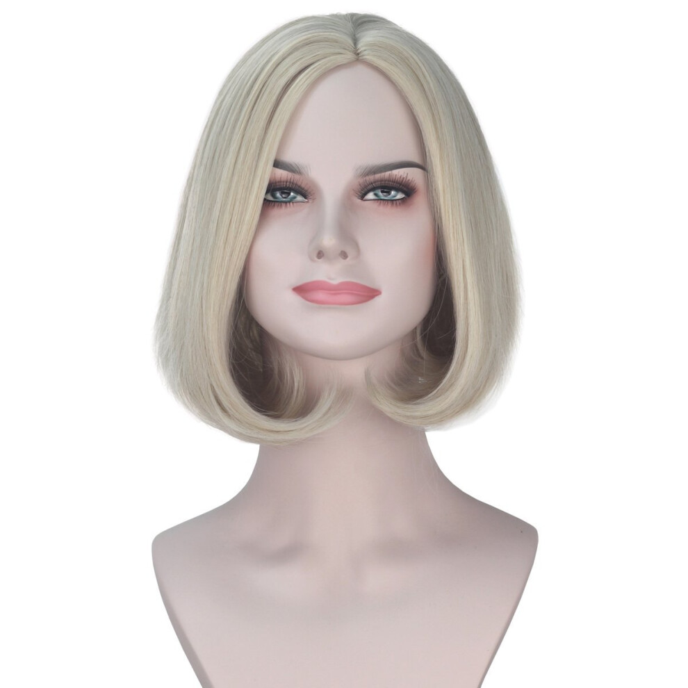 Synthetic Short Wavy Ash Blonde Bob Wig for Women, Heat Resistant, Natural Hair Look for Party