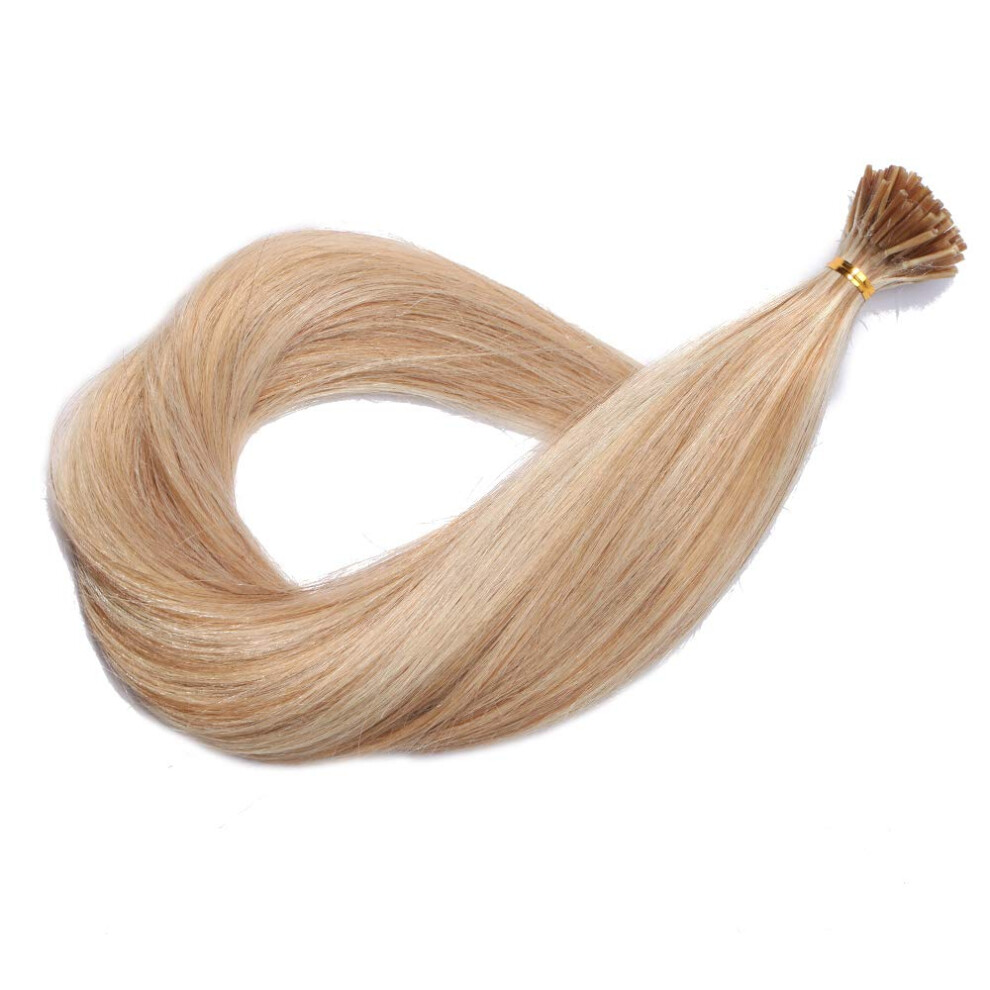 Unisex 22 Inch Remy I Tip Human Hair Extensions Ash Blonde Highlight Seamless Blend No Glue 100 Strands