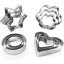 12PCS Cookie Cutters Set, Flower Round Heart Star Shapes, Stainless Steel Baking Molds for Kitchen, Compatible with Halloween Christmas
