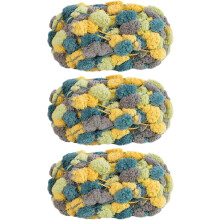 3 Rolls POM-POM Ball Yarn,100% Polyester Jelly Bean POM-POM Ball Yarn for Crochet Knitting Handcraft Mat Pet Nest 450g