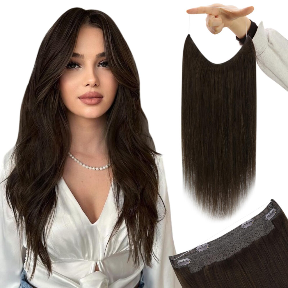 Unisex Brown 20 Inch Dark Halo Hair Extensions Real Human Hair Invisible Wire Design 100G Color #4
