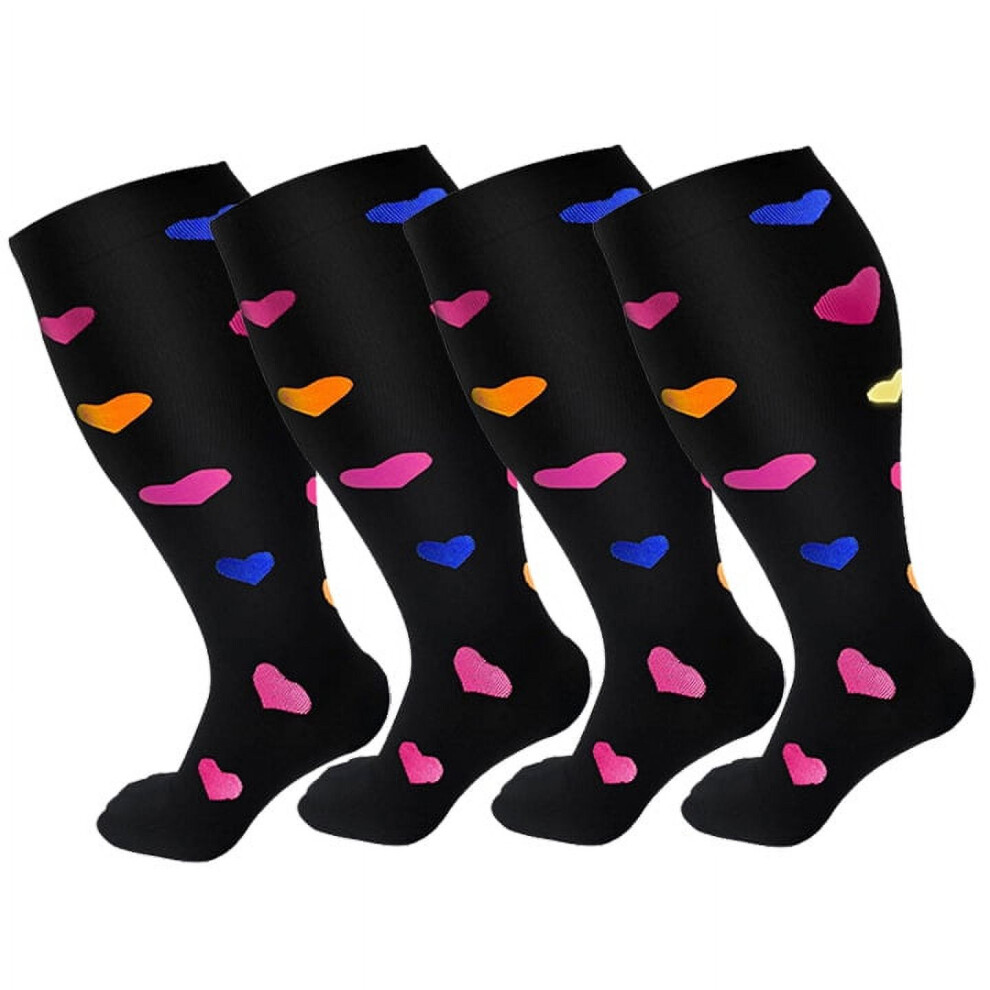 4 Pairs Plus Size Compression Socks Knee High Sports Socks 20-30mmhg(Set B-3XL)