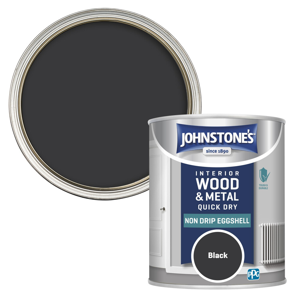 New Johnstone's - Quick Dry & Nondrip Eggshell Paint For Wood & Metal - | Interior | Low Odour, Water-Based Formula, Dry In 1-2 Hours | 12M2 Covera Black