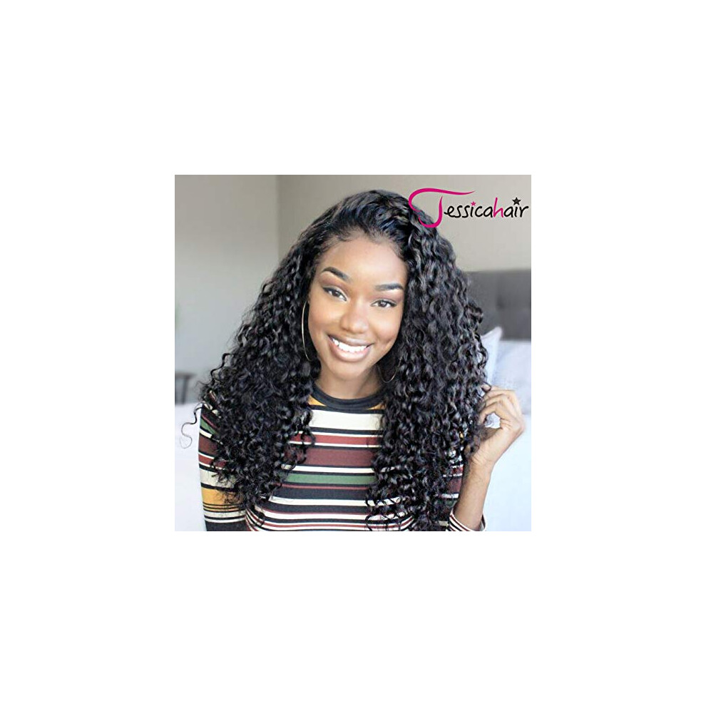 Unisex Black Human Hair Wig 360 Lace Front Brazilian Remy Curly 16Inch Glueless Pre Plucked For Women