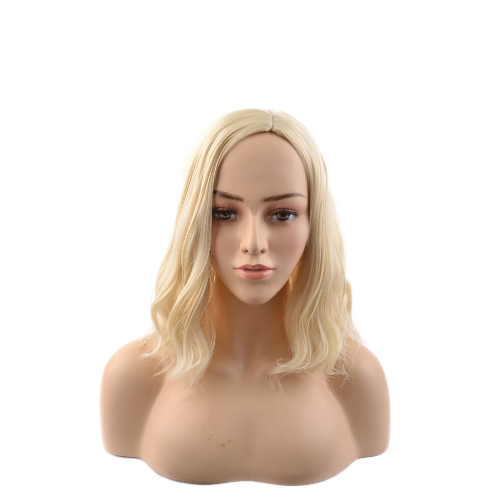 Platinum Blonde Bob Wig for Women Shoulder Length Wavy Synthetic Heat Resistant Natural Look
