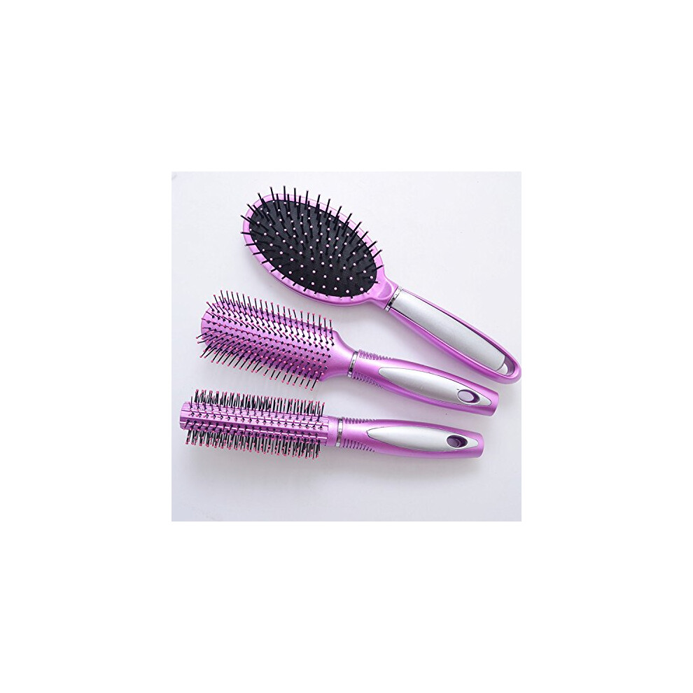 Blue/Pink/Silver Detangling Hair Brush Set For Wet And Dry Hair, Gentle Glide, Antifrizz, Adults And Kids