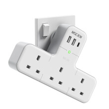 Mscien Multi Plug Adaptor, 6 in 1 Plug Extension Socket 3 Way 3 USB(3.4A,1 Type-C), Wall Socket UK Power Strip with 315 Degree Rotation, Plug Adapter