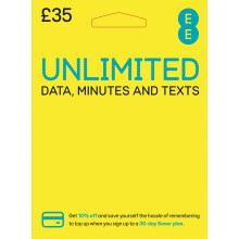EE Unlimited Data Sim includes 35 pre-paid credit, Unlimited Data, Unlimited Minutes & Unlimited Texts