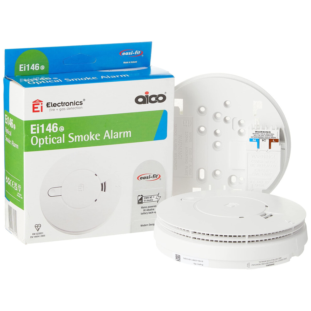Aico Brown Ei146e Optical Smoke Alarm Ac Mains Power Supply And 9V Alkaline Battery Back-Up.