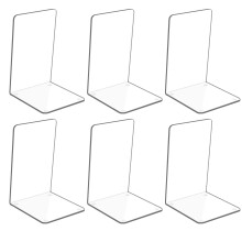 Clear Acrylic Bookends 6 Pcs with NonSlip Base for Shelves and Desk Heavy Duty Book Holders