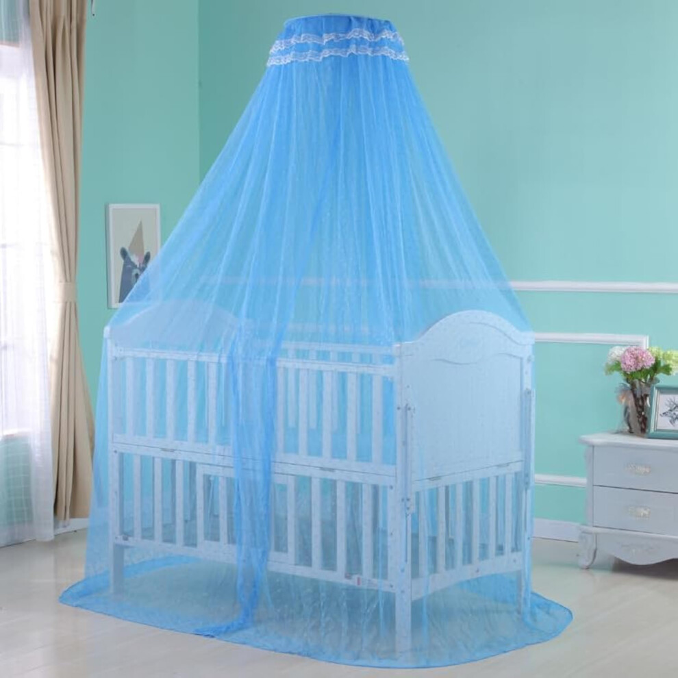 Baby Infant Toddler Bed Dome Cots Mosquito Netting Hanging Bed Net Mosquito Bar Frame Palace-Style Crib Bedding Set ( Mosquito Netting Blue Cdycam