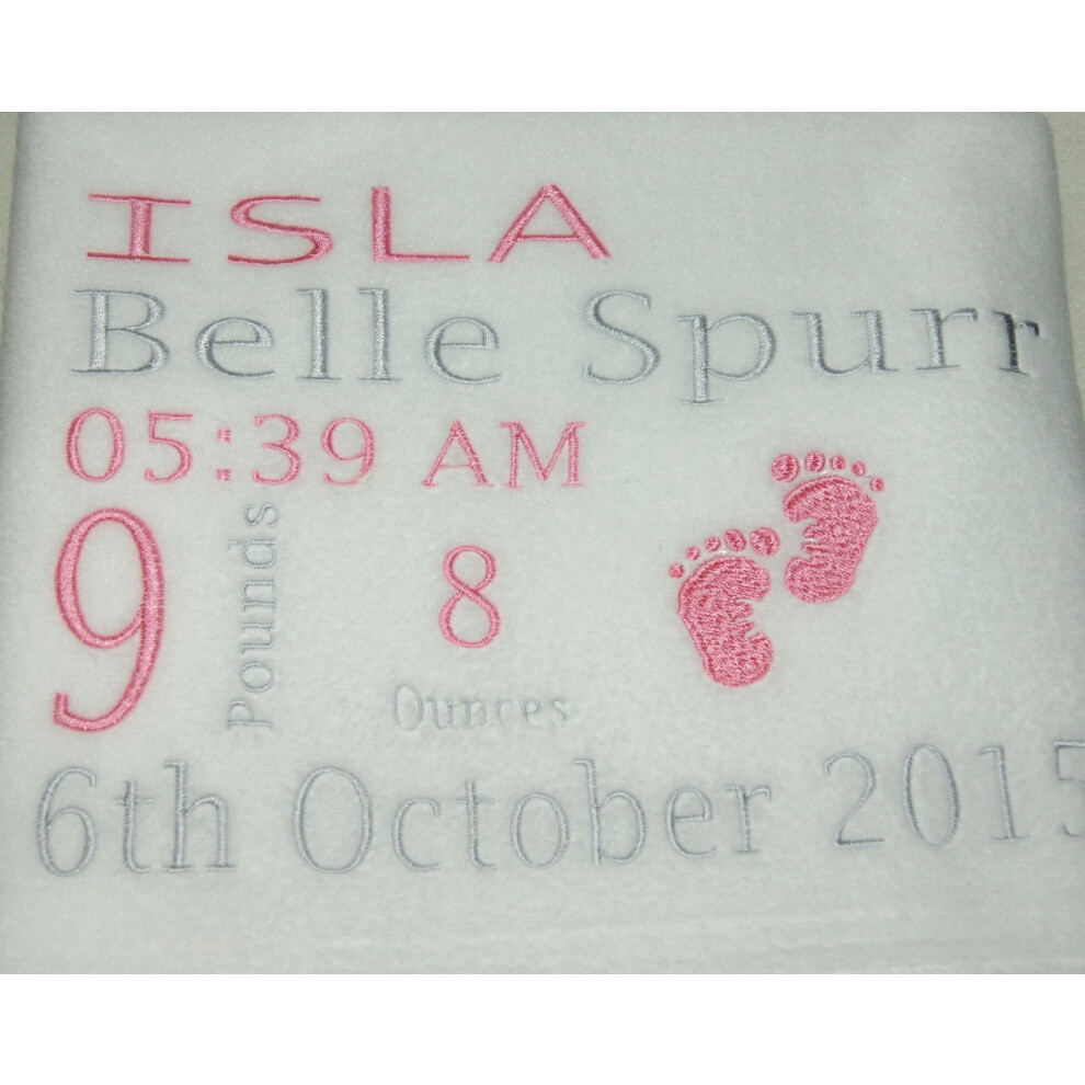 Sew Sew Special Babies Birth Details Keepsake Personalised Super Soft Fleece Blanket