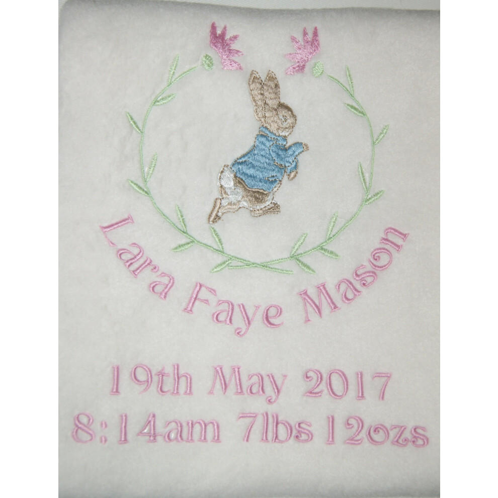 Sew Sew Special Girl?S Personalised Little Rabbit Super Soft Fleece Birth Blanket. (White)