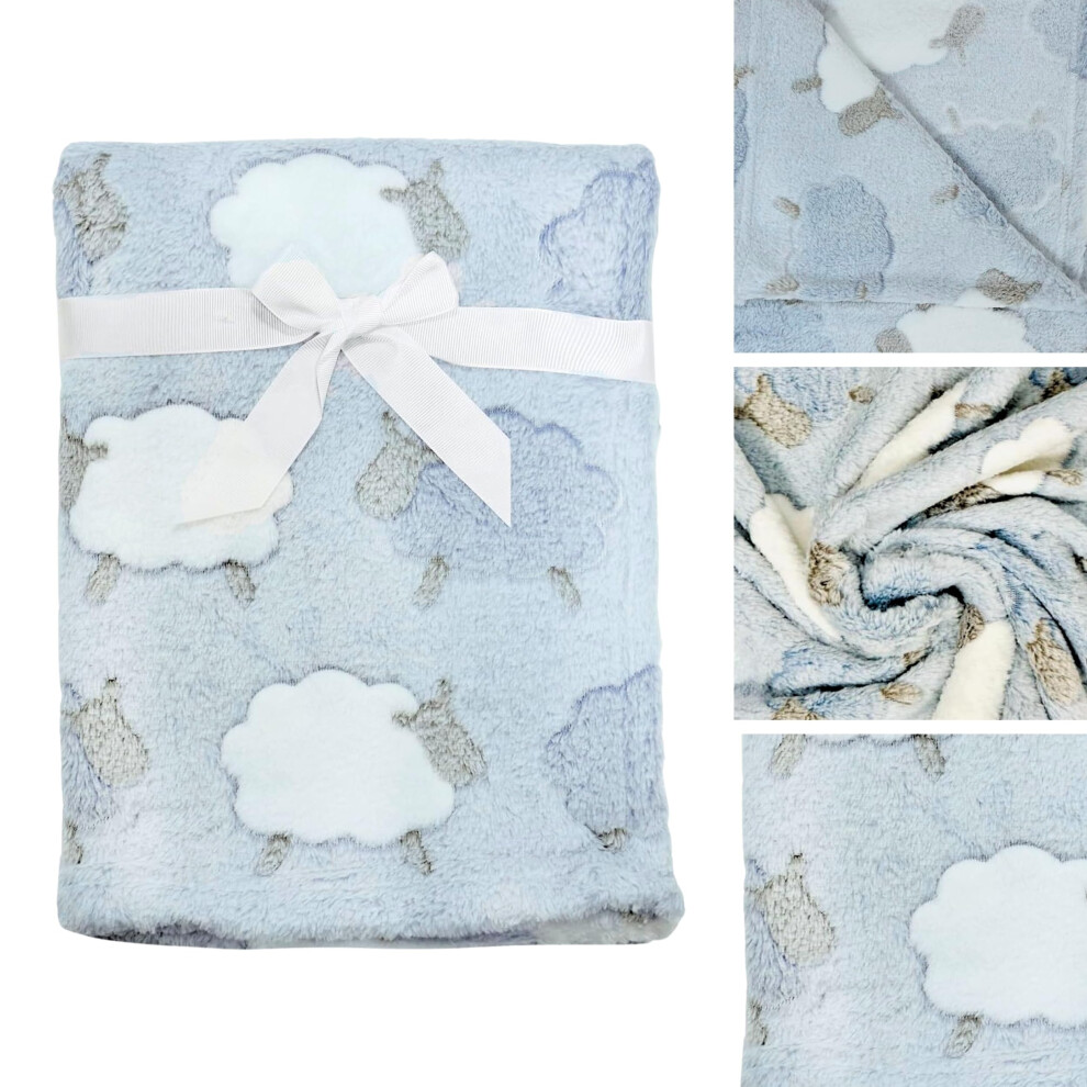 E&A Distribution Limited Baby Blanket For Newborn Soft Fleece Baby Blanket In Grey And Blue Sheep Design 75 X 100Cm For Babies- Soft Plush Blankets