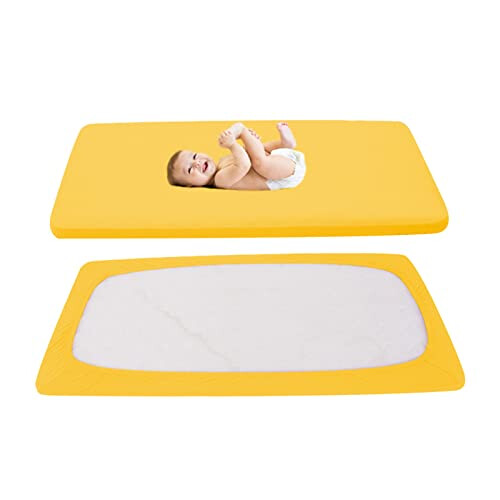 FJH Two Extra 100% Soft Breathable Cot Bed Fitted Sheets 70 x 140 cm (Yellow)