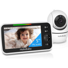 HelloBaby Baby Monitor, HB6550 with Camera and Night Vision, 5''Display with 30-Hour Battery, Pan-Tilt-Zoom Video Baby Monitor No WiFi, 2-Way Talk,