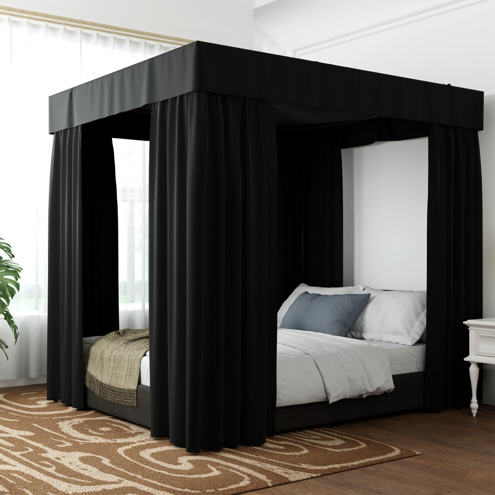 Canopy Bed - Twin Bed Canopy Curtains Lightproof Drapes For Adults & Girls Bedroom Decoration Black Hvqic
