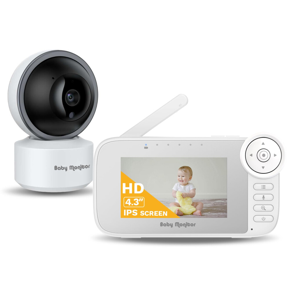Loyoboho Video Baby Monitor With Camera, Cry Detection, Temp. Sensor, Night Vision, 4.3" Screen, 10 Lullabies, Baby Feeding Alert, Digital Zoom, Non-Wifi Baby