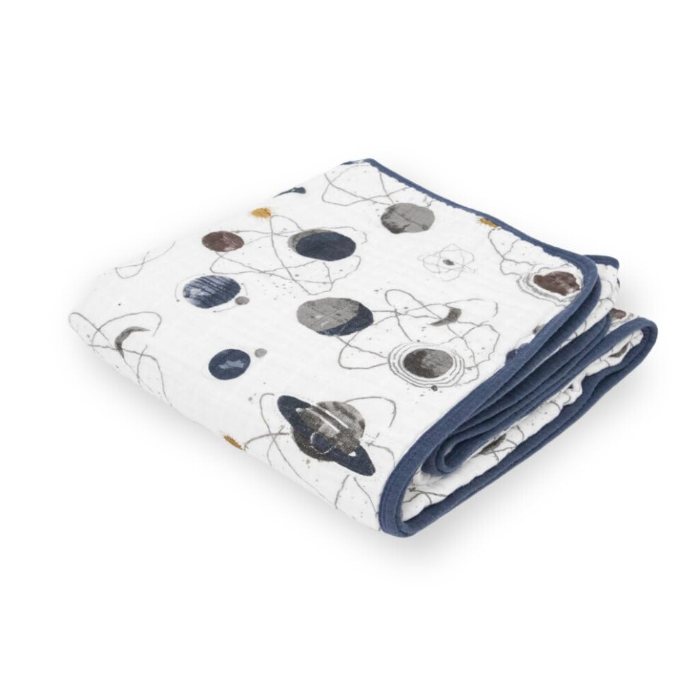 | Premium Quality, 100% Cotton Muslin Quilt | Large 47"X47" "Giftbox" ( Planetary ) Little Unicorn