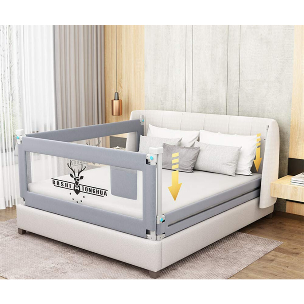 Toddlers Bed Rails Extra Long Swing Down Baby Bed Guards Fold Down Safety Bedrail With Dear Pattern Kids Guardrail For Twin Double Full Size Nobranded