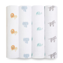 aden + anais Swaddle Blanket, 100% Organic Cotton for Girls & Boys, Baby Receiving Swaddles, Ideal Newborn & Infant Swaddling Set, 4 Pack, Animal