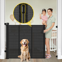 Reinforced 42? Extra Tall Retractable Baby Gates with Rods, Extends up to 60? Wide, Tall Retractable Dog Gate for Doorways Prevent Crawling Through