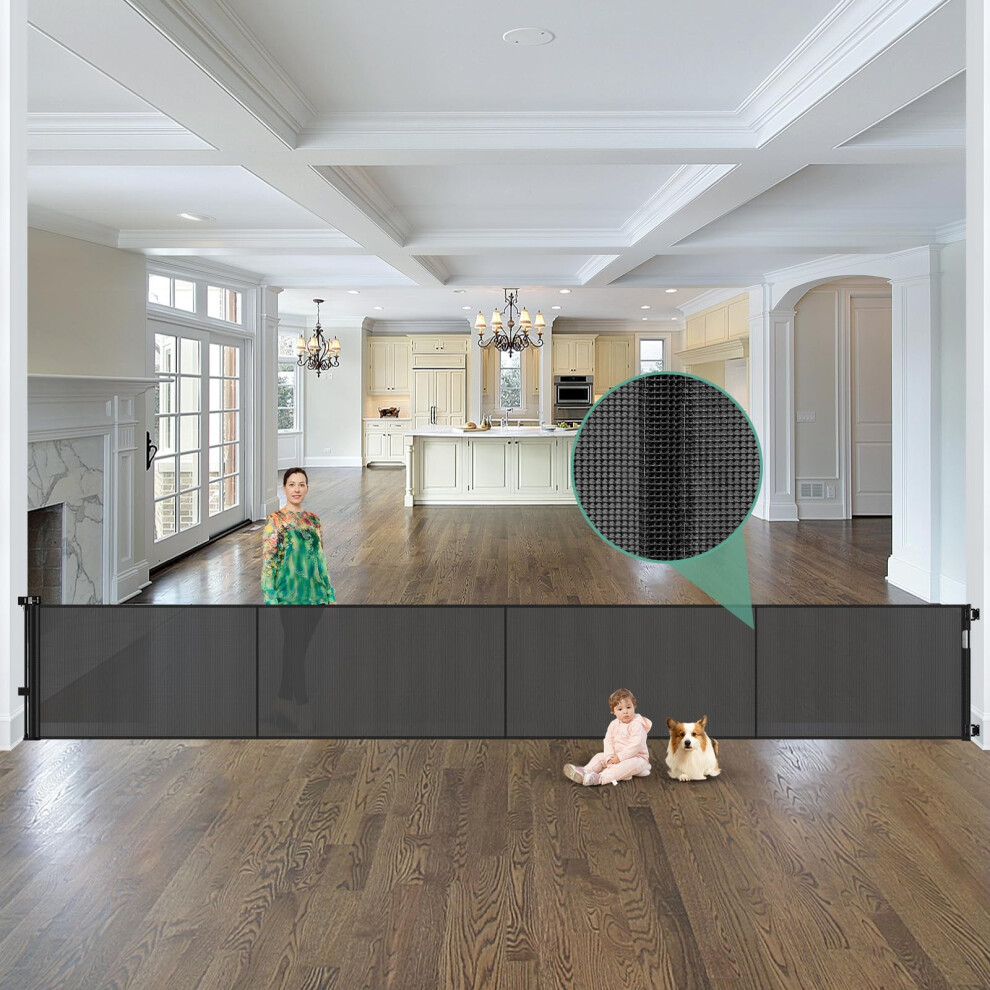 Reinforced 195 Inch Retractable Baby Gates Extra Wide Dog Gate With Support Rods ? Prevent Crawling Under, 16Ft Wide Retractable Fence Stcockis